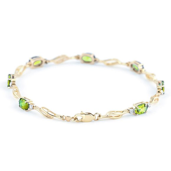 14K. SOLID GOLD  BRACELET WITH PERIDOT & DIAMOND - Picture 3 of 6